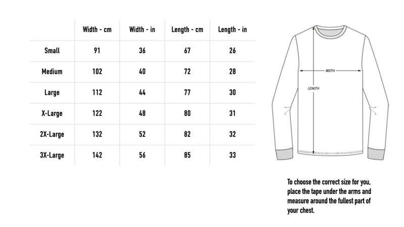 Size chart for Lantern Lady Longsleeve - Black