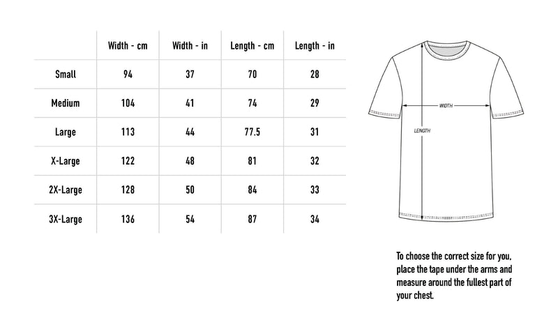Size chart for Lantern Lady Tee - Black