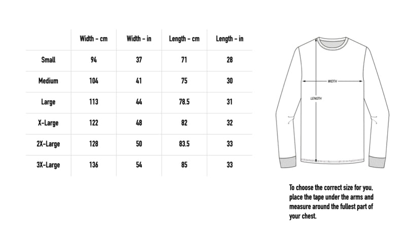 Size chart for Creatures Longsleeve - Black